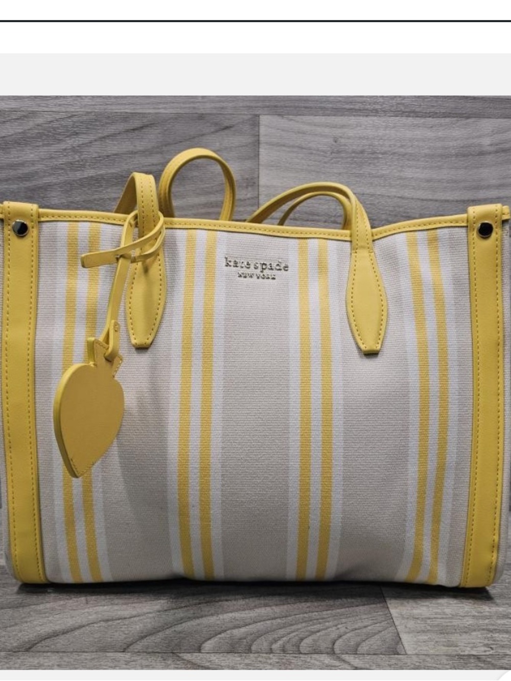 kate spade Yellow and Cream Striped Canvas Tote